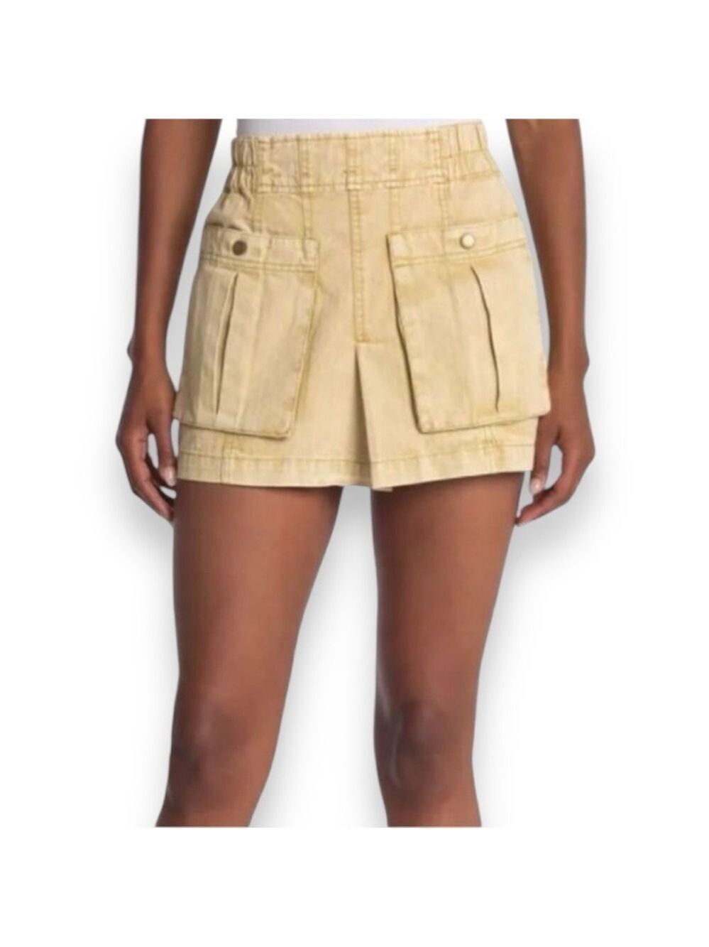 Free People Mini Skirt in “Gold Dust” Color with Front Pockets - Size 12